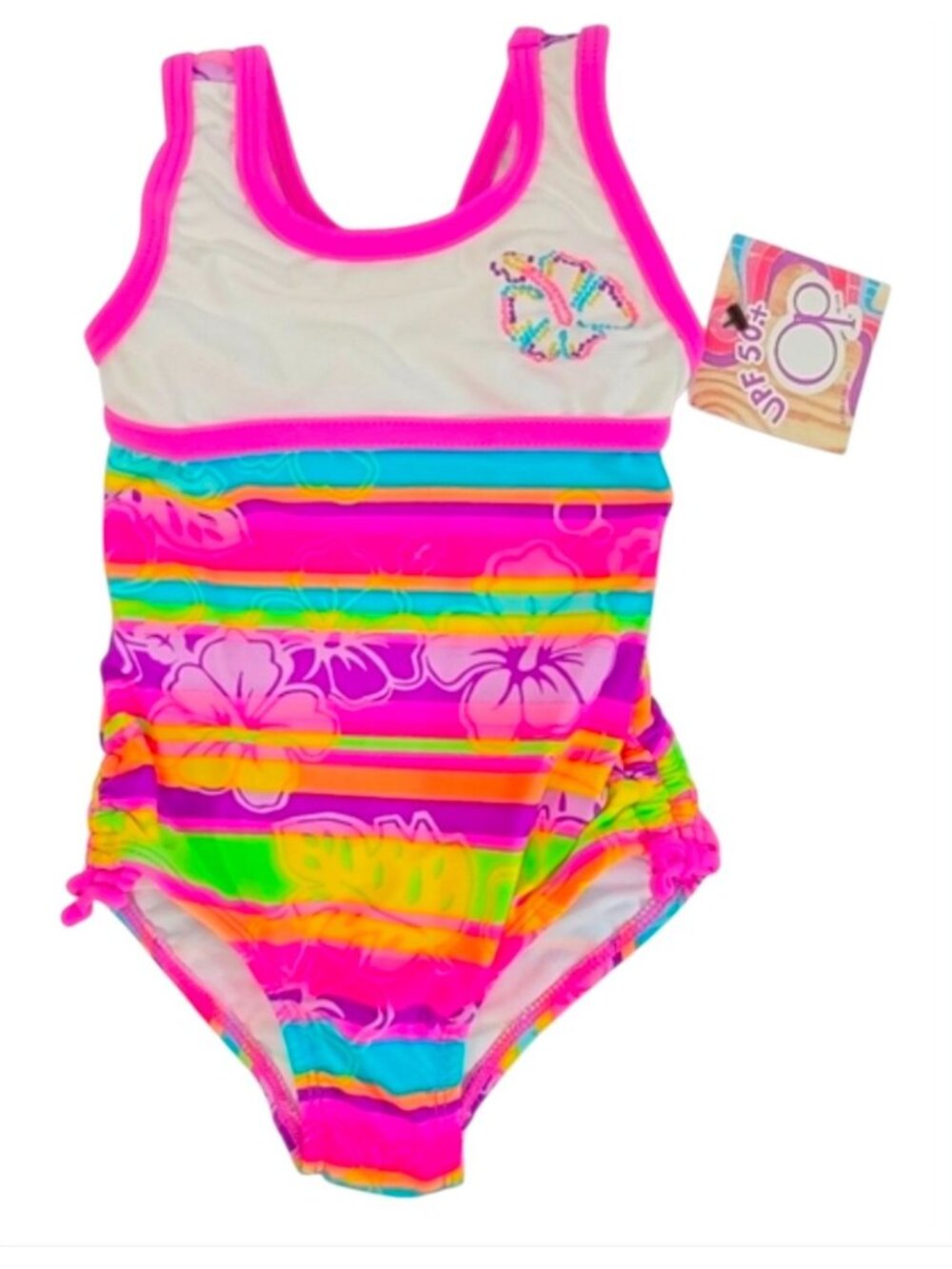 Girls Floral Striped Swimsuit With UPF 50+ Protection Size 12M Multicolor Stripe
